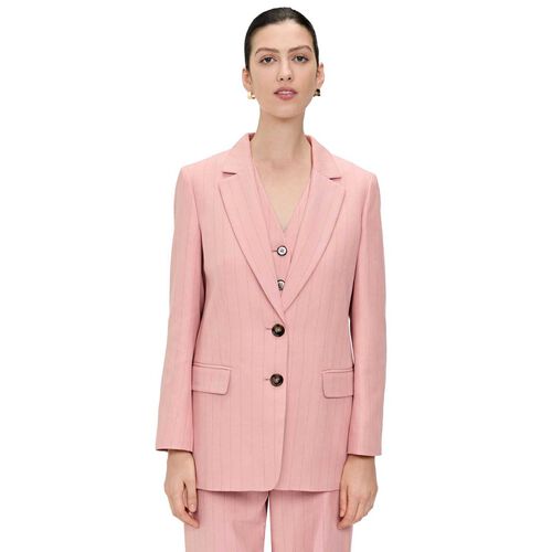 Veronika Maine Stripe Twill Longline Blazer